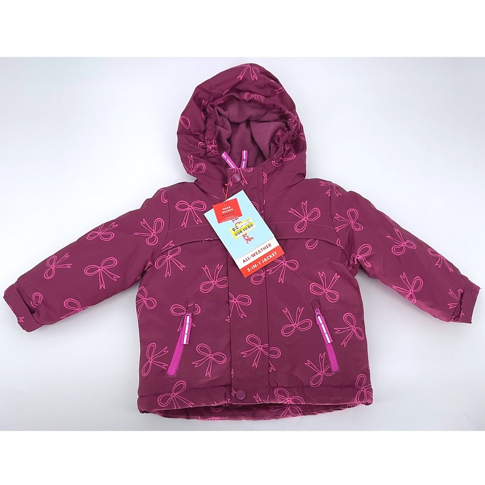 Cat & Jack Toddler Girl 18M 3-in-1 All-Weather Jacket Berry Purple Bows NWT $50